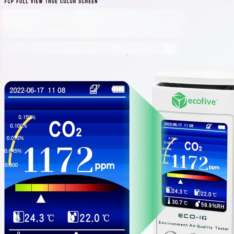 CO2 detektor ECO-16 s registrom temperature i vlage za unutarnju kvalitetu zraka i upozorenje koncentracije CO2
