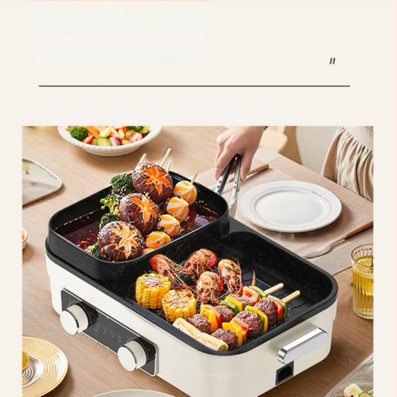 Ηλεκτρικό τηγάνι-γκριλ All-in-One, 1200–1500W, αλουμινίου σώμα, 3–4 μερίδες, τετράγωνος σχεδιασμός, 50 × 30,5 × 19 cm, ρύθμιση θερμοκρασίας
