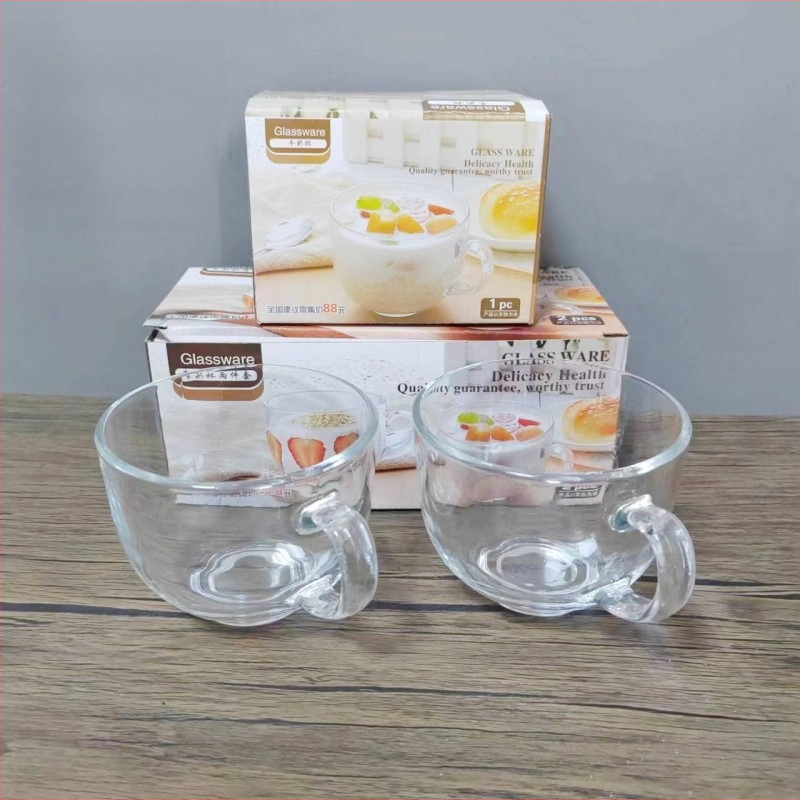 Staklena šalica za mlijeko s drškom, 450 ml, šalica za doručak, prozirna, dvodijelni poklon-set