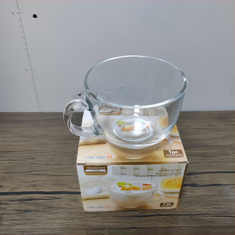 Staklena šalica za mlijeko s drškom, 450 ml, šalica za doručak, prozirna, dvodijelni poklon-set