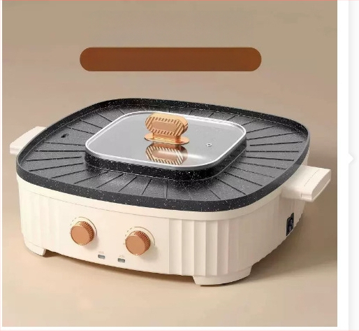 Kombinirani električni lonac i grill za Shabu-Shabu, neprijanjajuća unutarnja posuda, 1200W, aluminijska legura, regulacija temperature, 3–4 porcije
