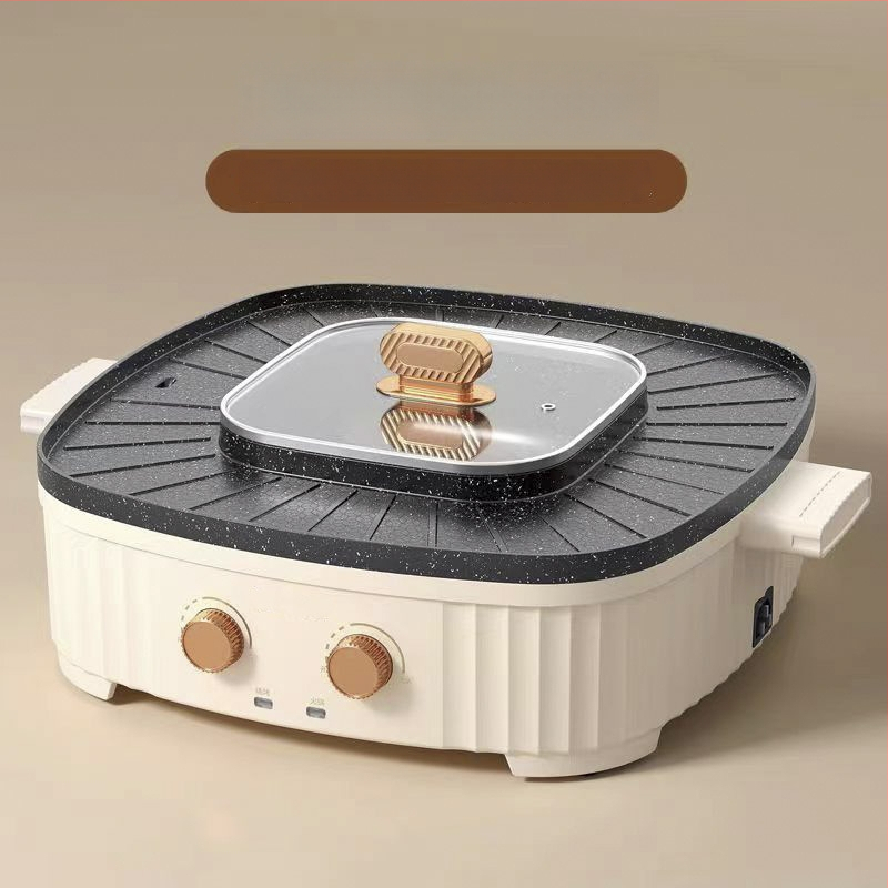 Kombinirani električni lonac i grill za Shabu-Shabu, neprijanjajuća unutarnja posuda, 1200W, aluminijska legura, regulacija temperature, 3–4 porcije