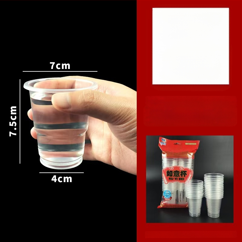 Egyszer használatos műanyag étkészlet poharakkal és kerek tálakkal, otthoni és üzleti felhasználásra; vastagabb műanyag esküvői poharak; logó nyomtatás lehetséges