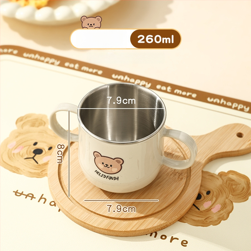 Dječji set posuđa od nehrđajućeg čelika – zdjela s dvostrukim držajem, otporna na pad, protiv opeklina, kvaliteta hrane, crtani stil, za djecu od 12 mjeseci i više