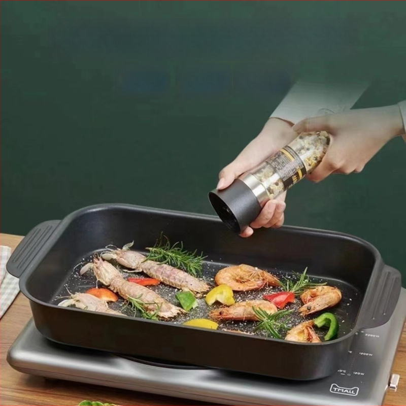 Hal grillező tálca vasból, négyszögletes alakú, többfunkciós, tapadásmentes