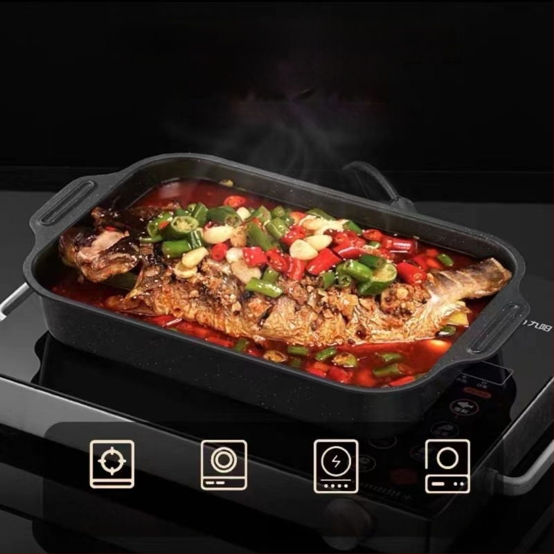 Hal grillező tálca vasból, négyszögletes alakú, többfunkciós, tapadásmentes