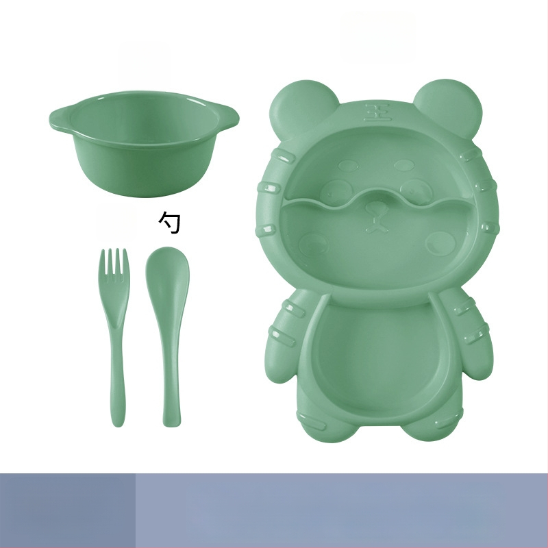 Apricot Rhyme rajzfilm-stílusú műanyag gyerek étkészlet, négy darabos készlet: tányér, tál, kanál és villa