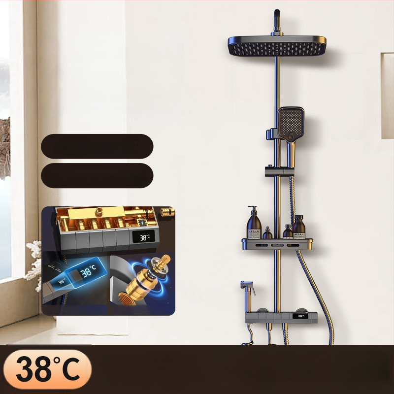 Σετ ντους με κρυφό εγκατάσταση, ψηφιακή οθόνη θερμοκρασίας, έλεγχος θερμοκρασίας, κυκλική κεφαλή ντους, θερμοκρασία λειτουργίας 0-55°C