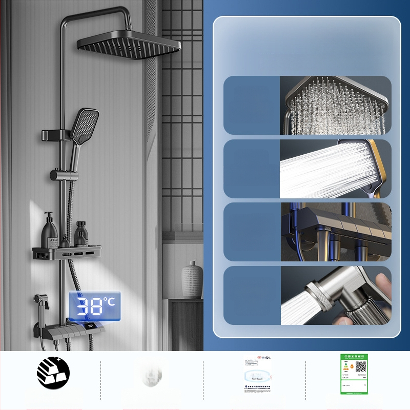 Σετ ντους με κρυφό εγκατάσταση, ψηφιακή οθόνη θερμοκρασίας, έλεγχος θερμοκρασίας, κυκλική κεφαλή ντους, θερμοκρασία λειτουργίας 0-55°C