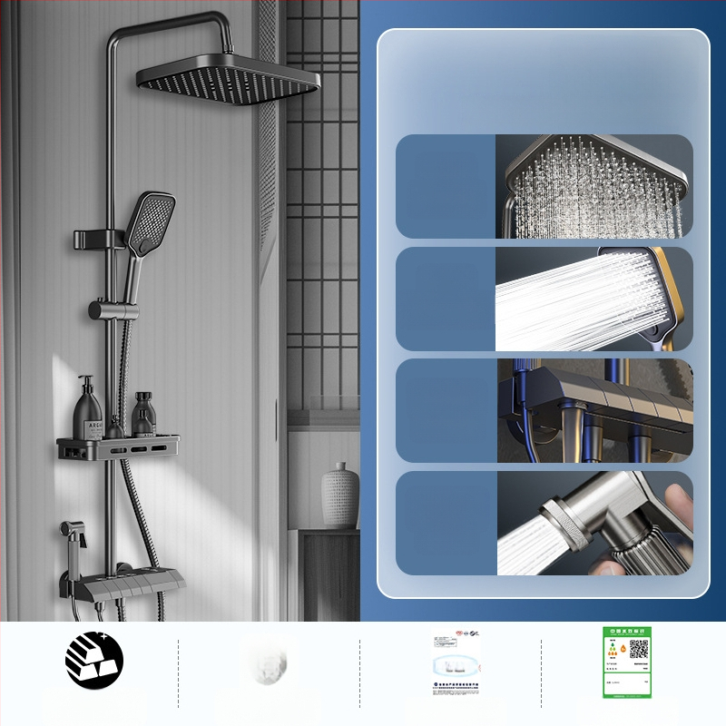Σετ ντους με κρυφό εγκατάσταση, ψηφιακή οθόνη θερμοκρασίας, έλεγχος θερμοκρασίας, κυκλική κεφαλή ντους, θερμοκρασία λειτουργίας 0-55°C
