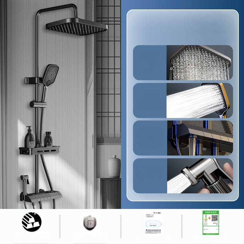 Σετ ντους με κρυφό εγκατάσταση, ψηφιακή οθόνη θερμοκρασίας, έλεγχος θερμοκρασίας, κυκλική κεφαλή ντους, θερμοκρασία λειτουργίας 0-55°C