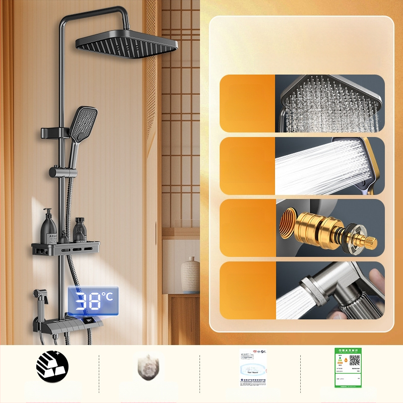 Σετ ντους με κρυφό εγκατάσταση, ψηφιακή οθόνη θερμοκρασίας, έλεγχος θερμοκρασίας, κυκλική κεφαλή ντους, θερμοκρασία λειτουργίας 0-55°C