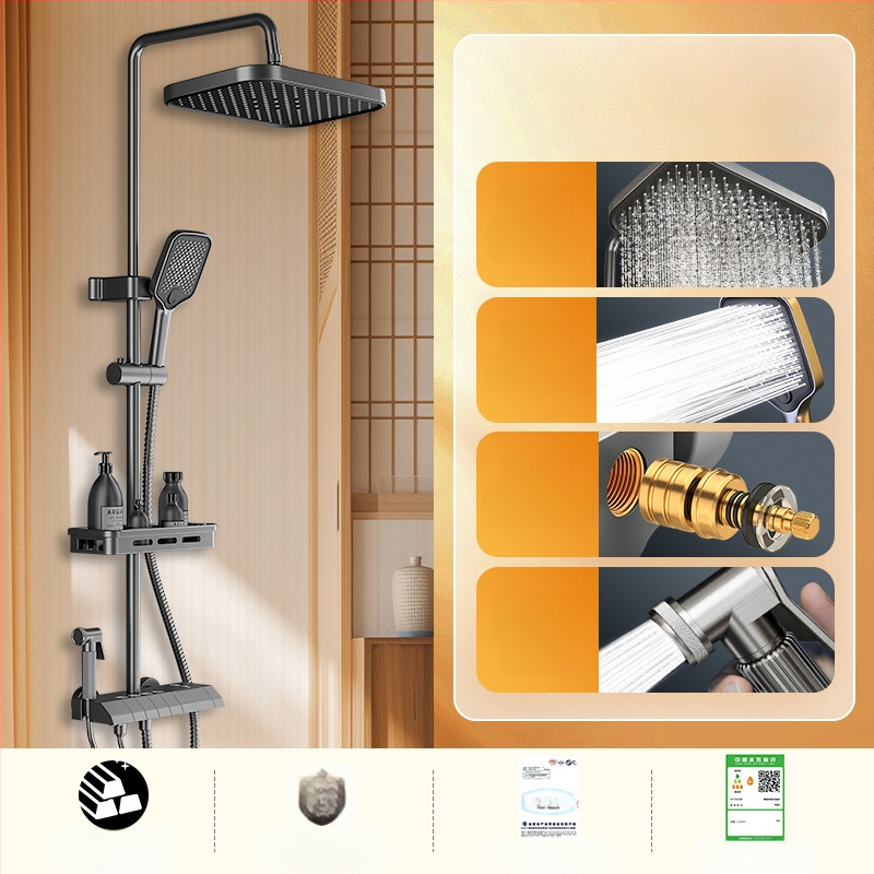 Σετ ντους με κρυφό εγκατάσταση, ψηφιακή οθόνη θερμοκρασίας, έλεγχος θερμοκρασίας, κυκλική κεφαλή ντους, θερμοκρασία λειτουργίας 0-55°C