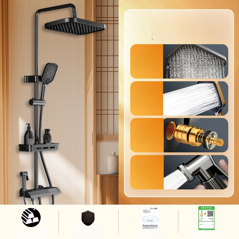 Σετ ντους με κρυφό εγκατάσταση, ψηφιακή οθόνη θερμοκρασίας, έλεγχος θερμοκρασίας, κυκλική κεφαλή ντους, θερμοκρασία λειτουργίας 0-55°C