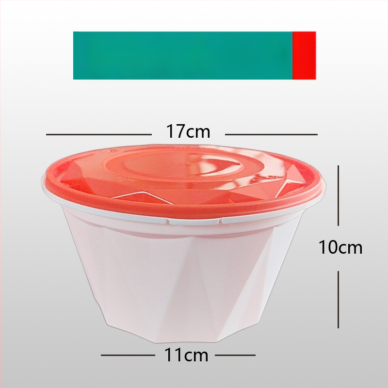 Jednokratna okrugla kutija za hranu za dostavu — debeli zidovi, plastika, s anti‑krađom sigurnosnim mehanizmom zaključavanja, nije prikladna za mikrovalnu