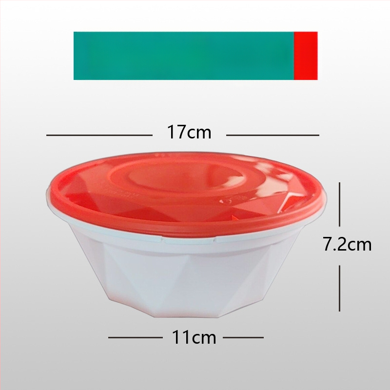 Jednokratna okrugla kutija za hranu za dostavu — debeli zidovi, plastika, s anti‑krađom sigurnosnim mehanizmom zaključavanja, nije prikladna za mikrovalnu