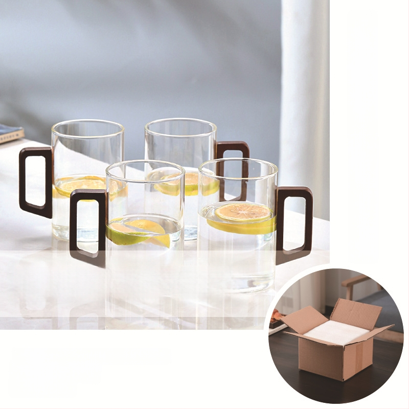 Fanshi – Set čaša za vodu, prozirne, staklo visoke borosilikatne otporu na toplinu, minimalistički stil, četvrtasta drvena drška