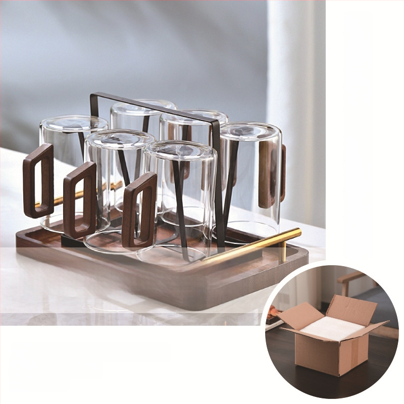 Fanshi – Set čaša za vodu, prozirne, staklo visoke borosilikatne otporu na toplinu, minimalistički stil, četvrtasta drvena drška
