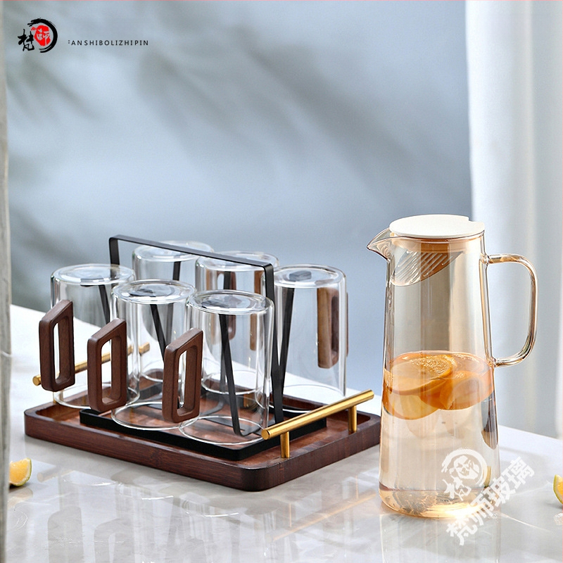Fanshi – Set čaša za vodu, prozirne, staklo visoke borosilikatne otporu na toplinu, minimalistički stil, četvrtasta drvena drška