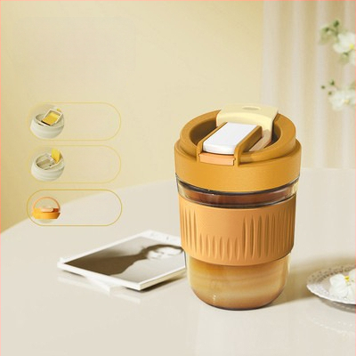 Staklena čaša za vodu s slamkom, prijenosna cilindrična jednostruka čaša, s užetom za nošenje, nepropusna