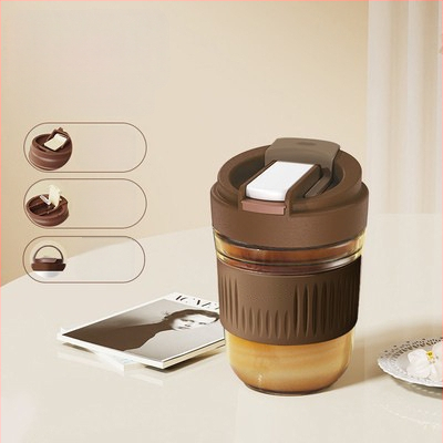 Staklena čaša za vodu s slamkom, prijenosna cilindrična jednostruka čaša, s užetom za nošenje, nepropusna