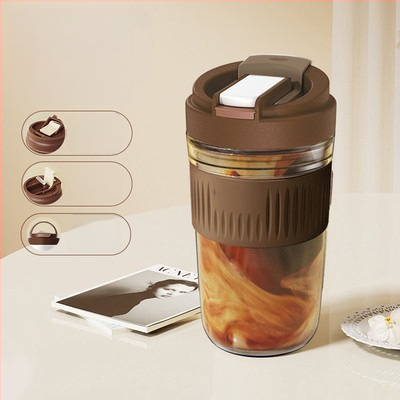 Staklena čaša za vodu s slamkom, prijenosna cilindrična jednostruka čaša, s užetom za nošenje, nepropusna