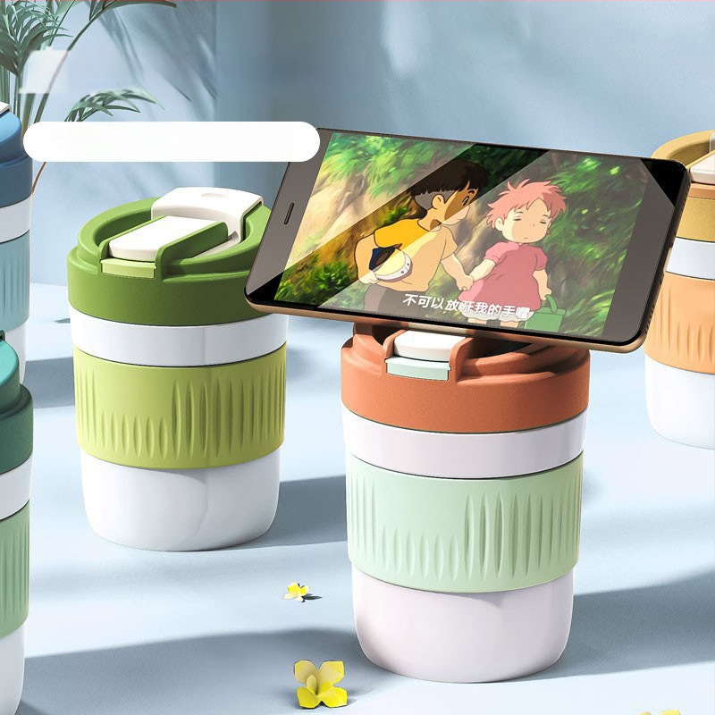 Staklena čaša za vodu s slamkom, prijenosna cilindrična jednostruka čaša, s užetom za nošenje, nepropusna