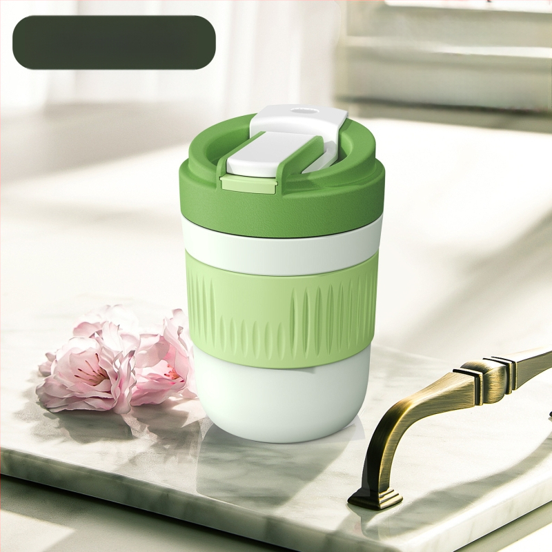 Staklena čaša za vodu s slamkom, prijenosna cilindrična jednostruka čaša, s užetom za nošenje, nepropusna