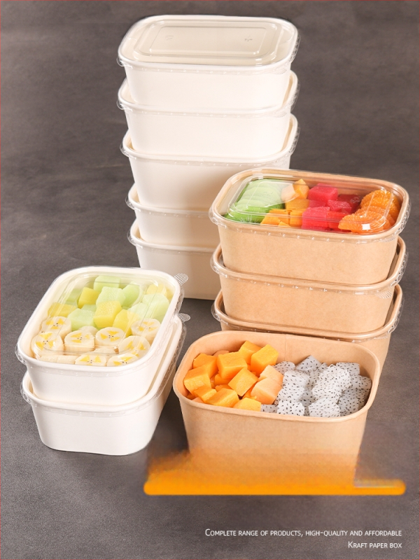 Jednokratna kutija od kraft papira pravokutnog oblika za dostavu hrane — voće, salate, ručak; 3 kg bruto težina; materijal: papir; oblik: pravokutnik; mikrovalna: Ne; razgradivo: Ne