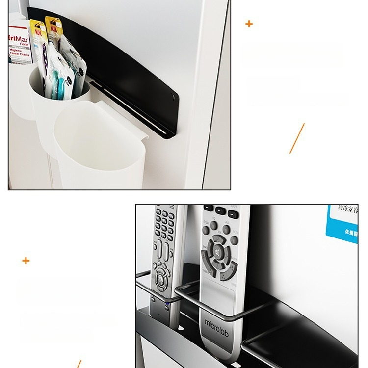 Hűtőszekrény mágneses tárolópolc oldalsó ajtóval – fém, falon szívó rögzítés, 1 réteg, lyukmentes, telepítés nélkül, konyha, fürdőszoba, nappali számára