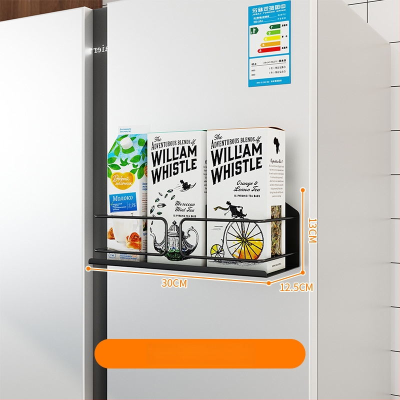 Hűtőszekrény mágneses tárolópolc oldalsó ajtóval – fém, falon szívó rögzítés, 1 réteg, lyukmentes, telepítés nélkül, konyha, fürdőszoba, nappali számára