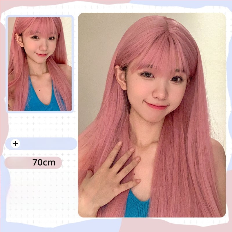 Paróka, hosszú egyenes haj Qi frufruval, hőálló rostok, élethű megjelenés