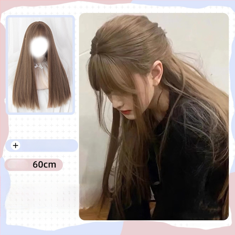 Paróka, hosszú egyenes haj Qi frufruval, hőálló rostok, élethű megjelenés