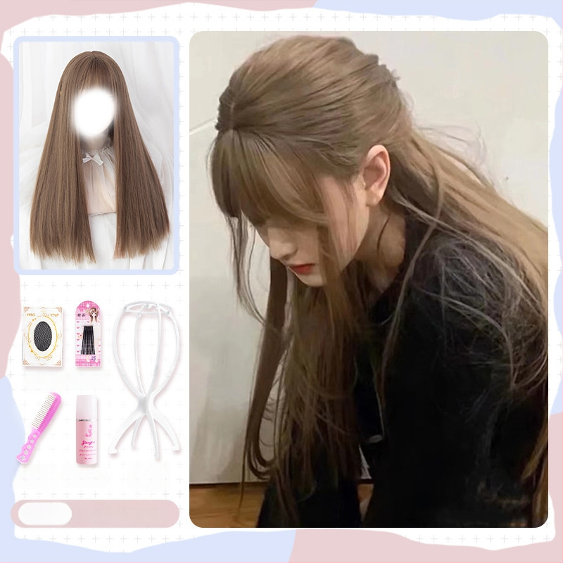 Paróka, hosszú egyenes haj Qi frufruval, hőálló rostok, élethű megjelenés