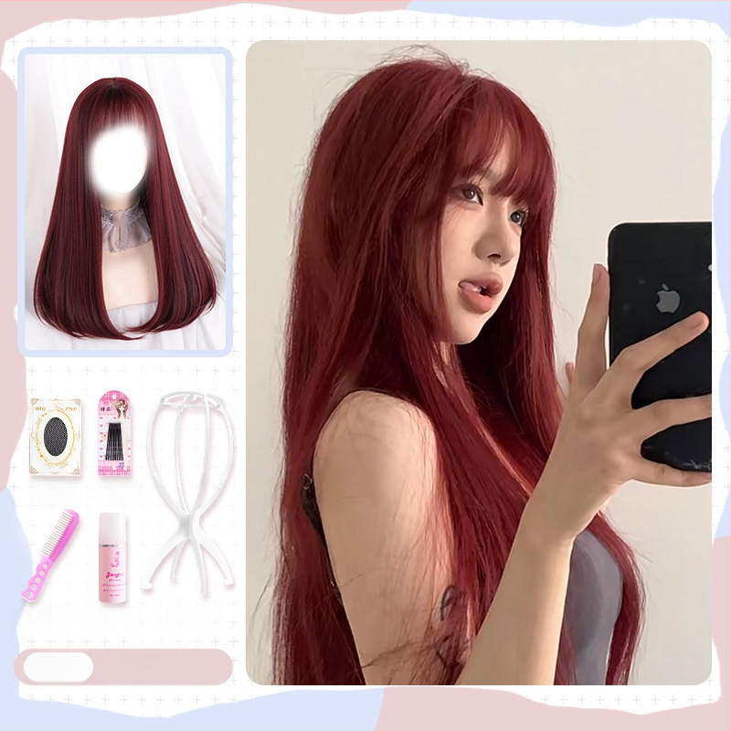 Paróka, hosszú egyenes haj Qi frufruval, hőálló rostok, élethű megjelenés