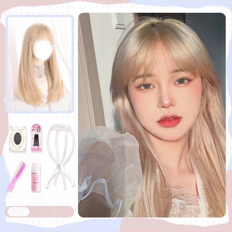 Paróka, hosszú egyenes haj Qi frufruval, hőálló rostok, élethű megjelenés