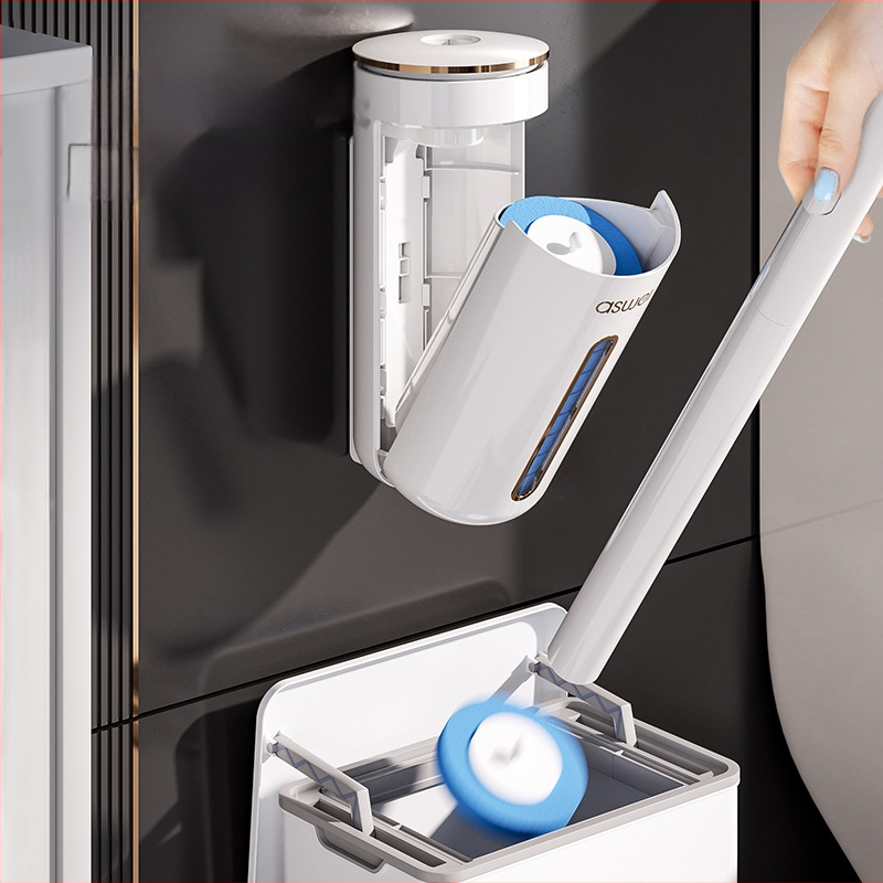 Perie de toaletă de unică folosință montată pe perete, cu cap de schimb, design fără unghiuri moarte, model 2025