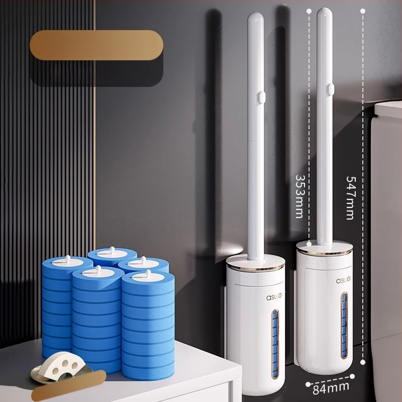 Perie de toaletă de unică folosință montată pe perete, cu cap de schimb, design fără unghiuri moarte, model 2025