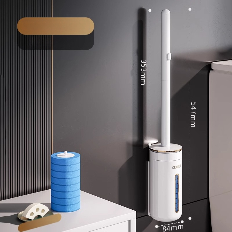 Perie de toaletă de unică folosință montată pe perete, cu cap de schimb, design fără unghiuri moarte, model 2025