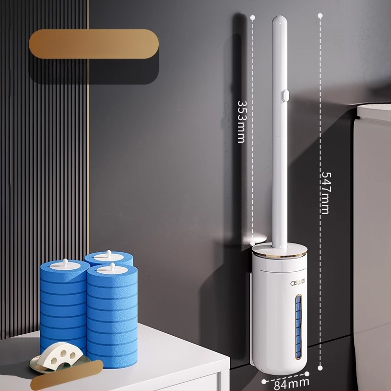 Perie de toaletă de unică folosință montată pe perete, cu cap de schimb, design fără unghiuri moarte, model 2025