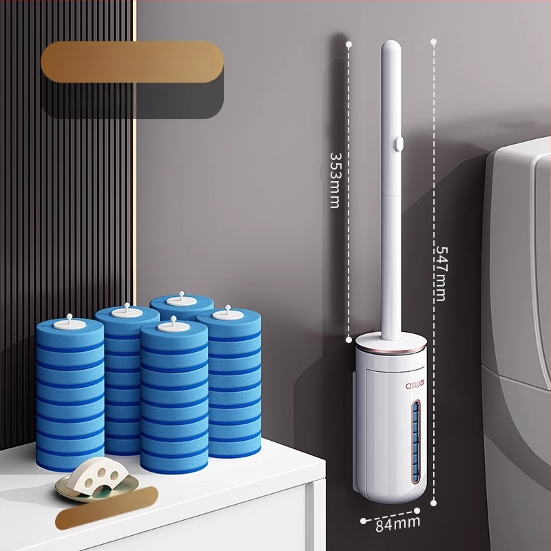 Perie de toaletă de unică folosință montată pe perete, cu cap de schimb, design fără unghiuri moarte, model 2025