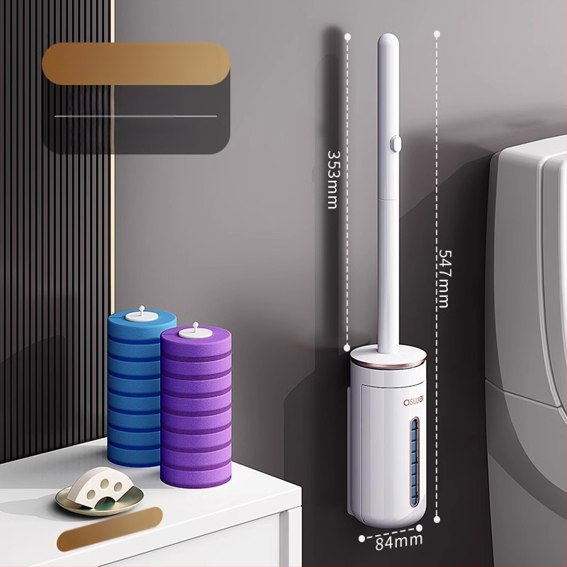 Perie de toaletă de unică folosință montată pe perete, cu cap de schimb, design fără unghiuri moarte, model 2025