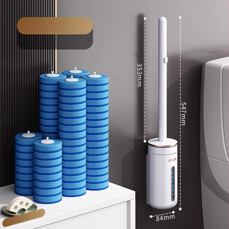 Perie de toaletă de unică folosință montată pe perete, cu cap de schimb, design fără unghiuri moarte, model 2025