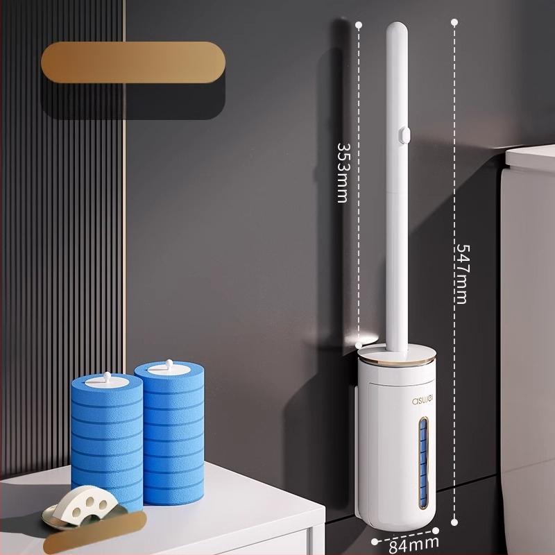 Perie de toaletă de unică folosință montată pe perete, cu cap de schimb, design fără unghiuri moarte, model 2025