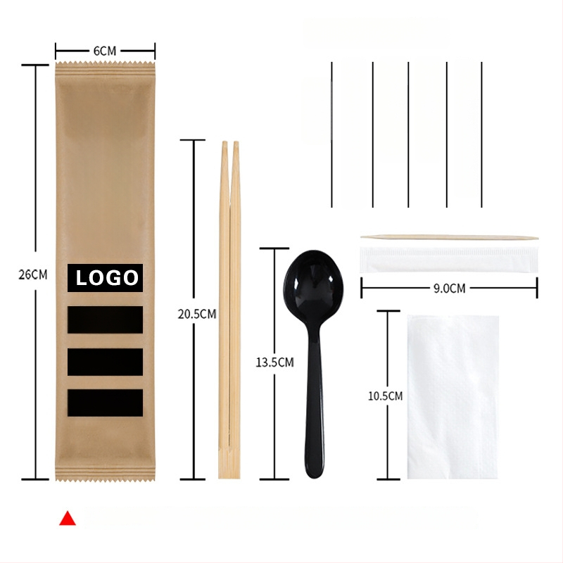 Σετ μίας χρήσης από μπαμπού τετράδας για μαχαιροπίρουνα (chopsticks, κουτάλι, πιρούνι, μαχαίρι) με προσαρμοζόμενο λογότυπο; 1000 τεμάχια σε συσκευασία