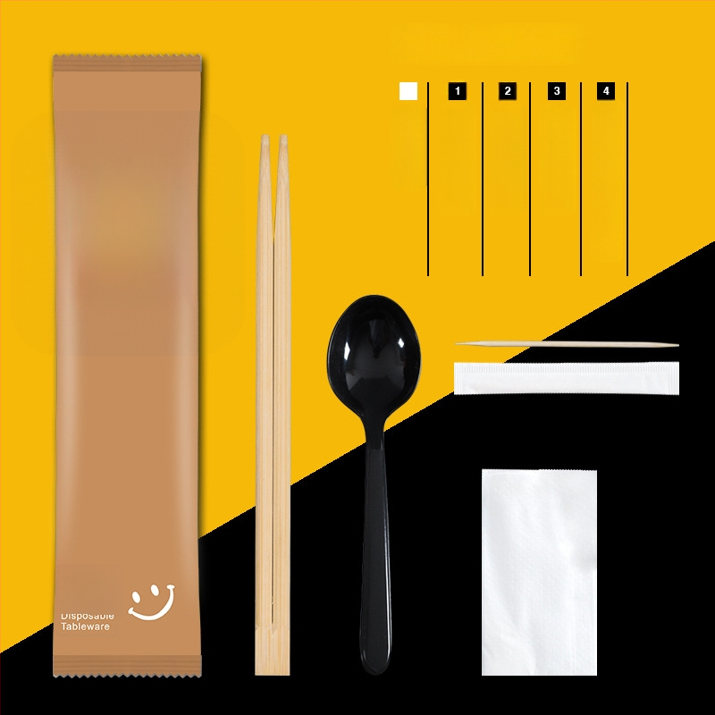 Σετ μίας χρήσης από μπαμπού τετράδας για μαχαιροπίρουνα (chopsticks, κουτάλι, πιρούνι, μαχαίρι) με προσαρμοζόμενο λογότυπο; 1000 τεμάχια σε συσκευασία