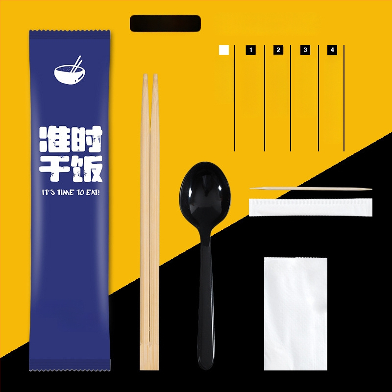 Σετ μίας χρήσης από μπαμπού τετράδας για μαχαιροπίρουνα (chopsticks, κουτάλι, πιρούνι, μαχαίρι) με προσαρμοζόμενο λογότυπο; 1000 τεμάχια σε συσκευασία