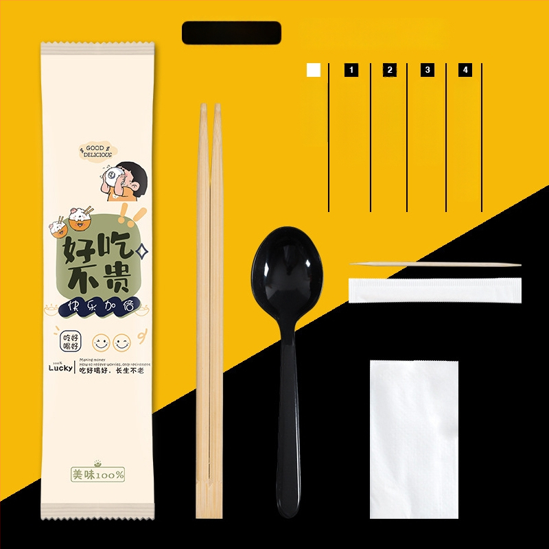 Σετ μίας χρήσης από μπαμπού τετράδας για μαχαιροπίρουνα (chopsticks, κουτάλι, πιρούνι, μαχαίρι) με προσαρμοζόμενο λογότυπο; 1000 τεμάχια σε συσκευασία