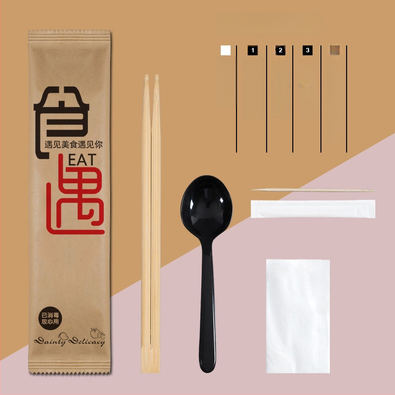 Σετ μίας χρήσης από μπαμπού τετράδας για μαχαιροπίρουνα (chopsticks, κουτάλι, πιρούνι, μαχαίρι) με προσαρμοζόμενο λογότυπο; 1000 τεμάχια σε συσκευασία