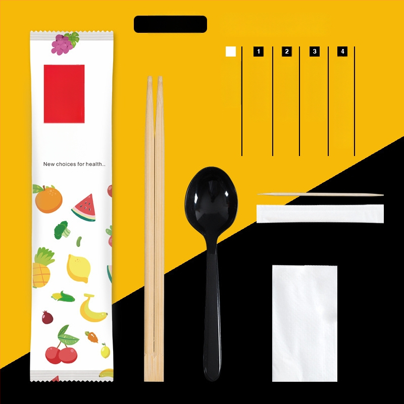 Σετ μίας χρήσης από μπαμπού τετράδας για μαχαιροπίρουνα (chopsticks, κουτάλι, πιρούνι, μαχαίρι) με προσαρμοζόμενο λογότυπο; 1000 τεμάχια σε συσκευασία